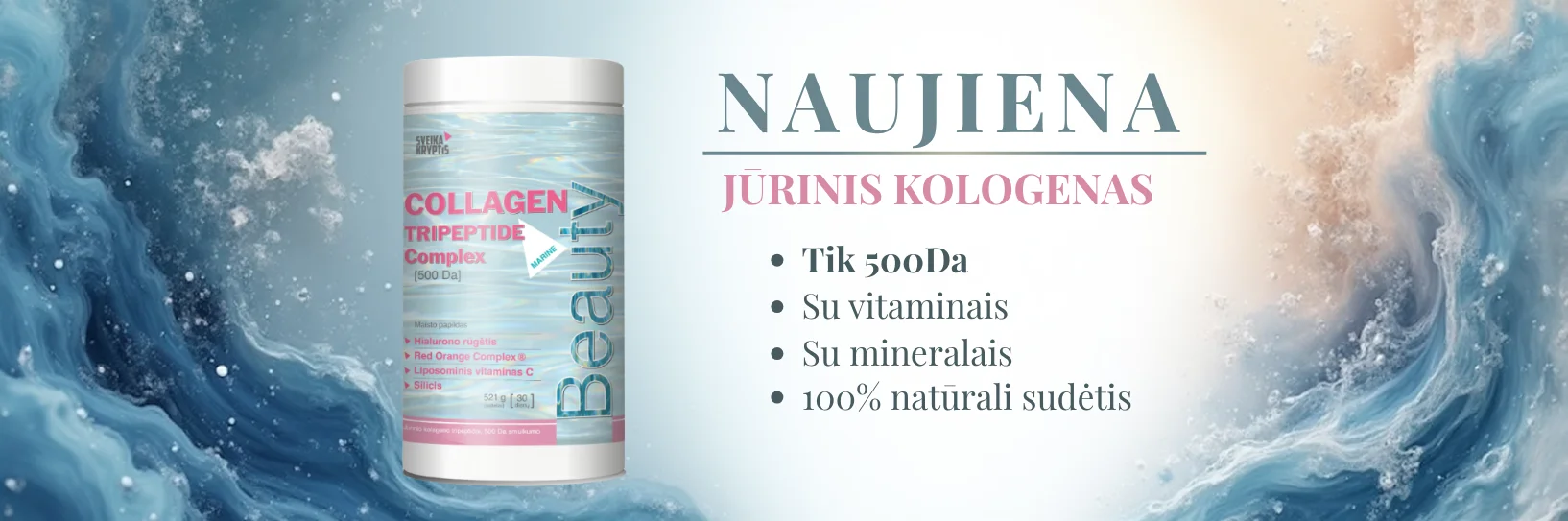 Jūrinis kolagenas 500Da smulkumo su vitaminais ir mineralais žarnynui, sportinės bakterijos, naujiena